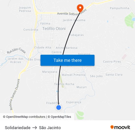 Solidariedade to São Jacinto map