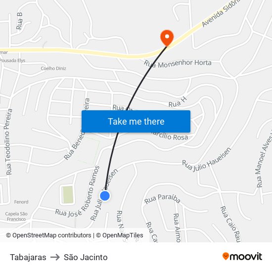 Tabajaras to São Jacinto map