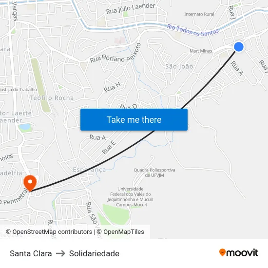 Santa Clara to Solidariedade map