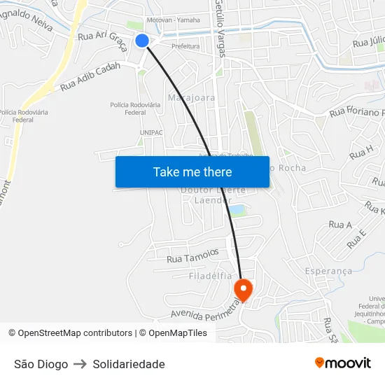 São Diogo to Solidariedade map