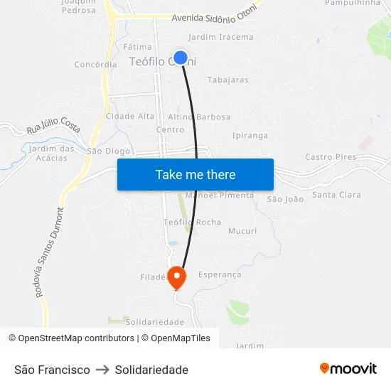 São Francisco to Solidariedade map