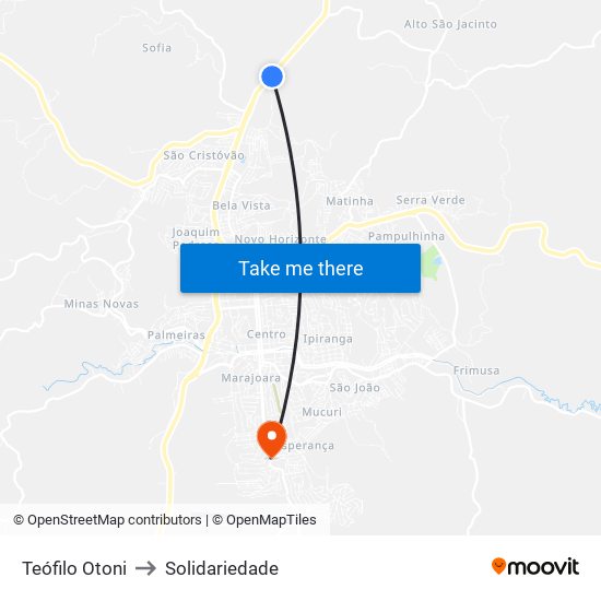 Teófilo Otoni to Solidariedade map