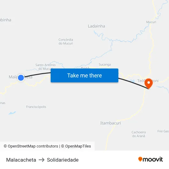 Malacacheta to Solidariedade map
