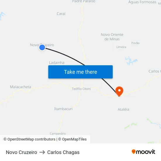 Novo Cruzeiro to Carlos Chagas map