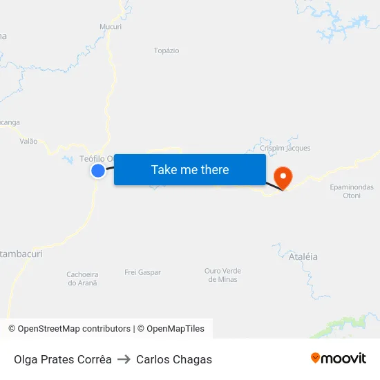 Olga Prates Corrêa to Carlos Chagas map