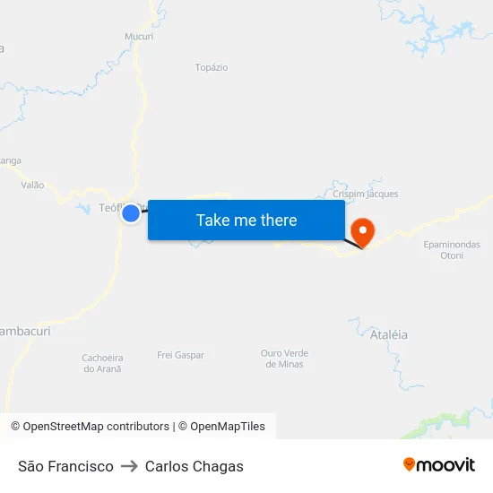São Francisco to Carlos Chagas map