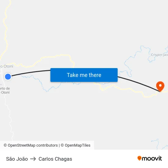 São João to Carlos Chagas map