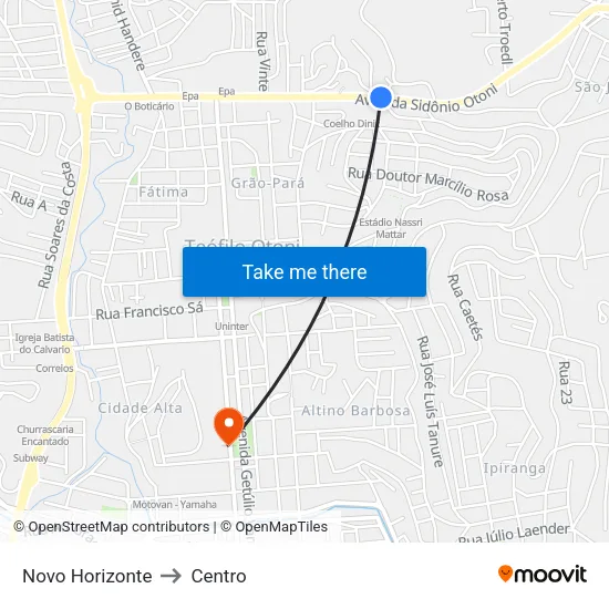 Novo Horizonte to Centro map