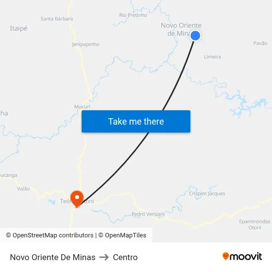 Novo Oriente De Minas to Centro map