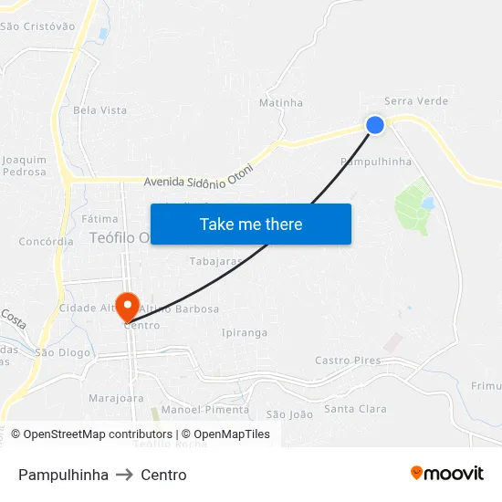 Pampulhinha to Centro map