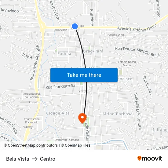 Bela Vista to Centro map