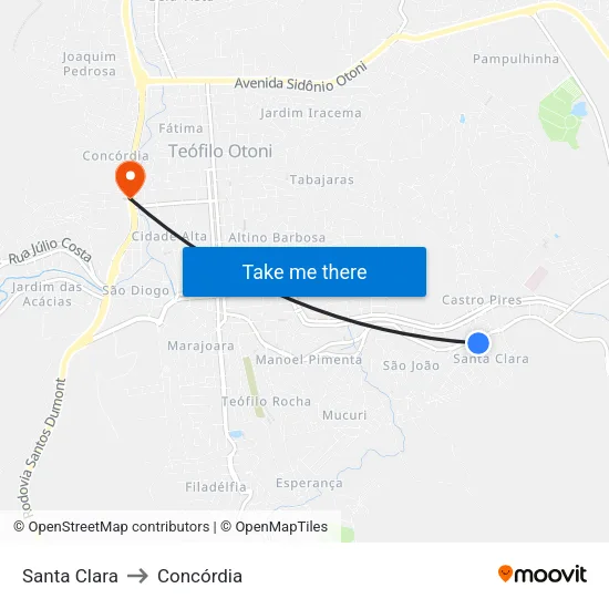 Santa Clara to Concórdia map