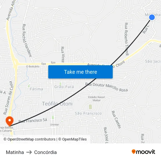 Matinha to Concórdia map