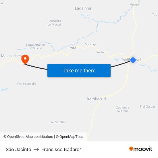 São Jacinto to Francisco Badaró³ map