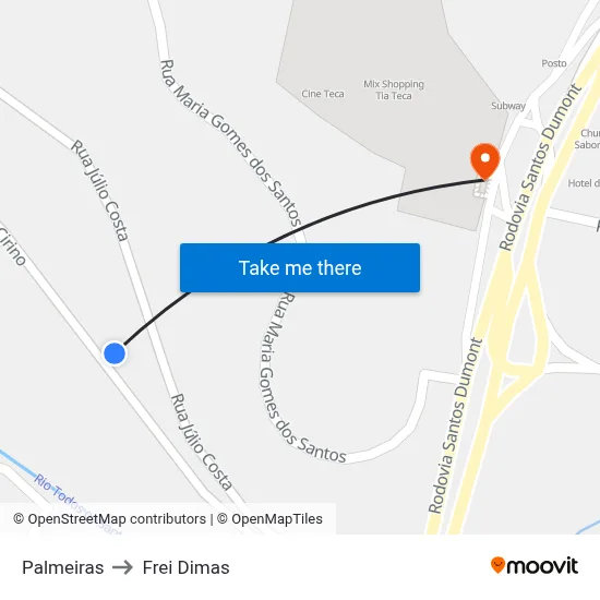 Palmeiras to Frei Dimas map