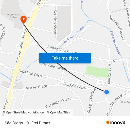 São Diogo to Frei Dimas map