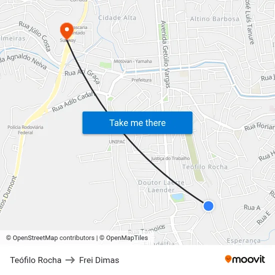 Teófilo Rocha to Frei Dimas map