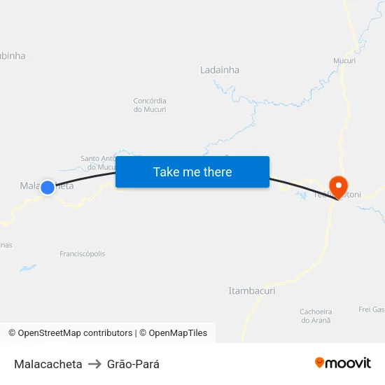 Malacacheta to Grão-Pará map