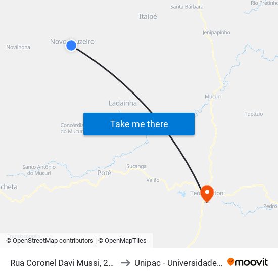 Rua Coronel Davi Mussi, 21 | Ponto Final De Novo Cruzeiro to Unipac - Universidade Presidente Antônio Carlos map