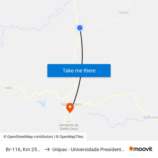 Br-116, Km 254,7 Norte to Unipac - Universidade Presidente Antônio Carlos map