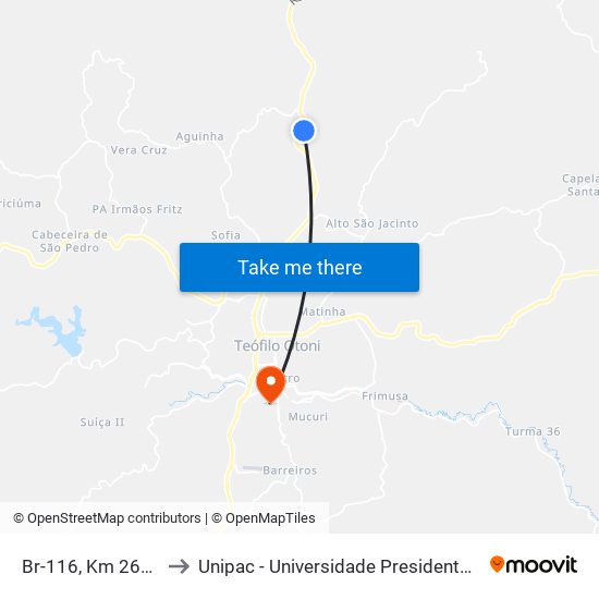 Br-116, Km 268,6 Norte to Unipac - Universidade Presidente Antônio Carlos map