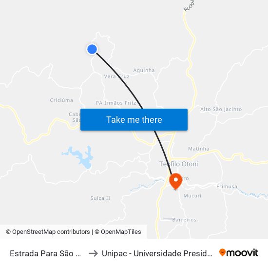 Estrada Para São Gerônimo, Sul to Unipac - Universidade Presidente Antônio Carlos map