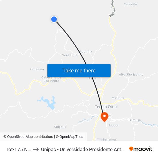 Tot-175 Norte to Unipac - Universidade Presidente Antônio Carlos map