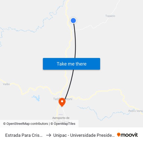 Estrada Para Crisotinha, Oeste to Unipac - Universidade Presidente Antônio Carlos map