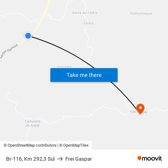 Br-116, Km 292,3 Sul to Frei Gaspar map