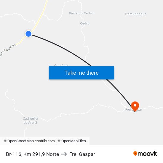 Br-116, Km 291,9 Norte to Frei Gaspar map