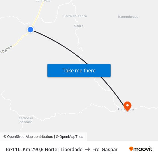 Br-116, Km 290,8 Norte | Liberdade to Frei Gaspar map