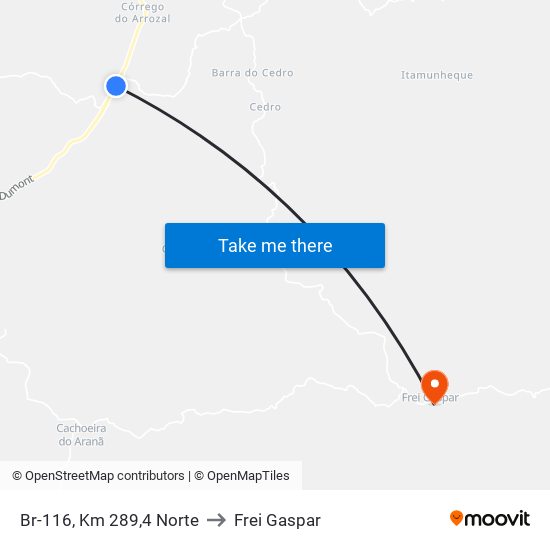 Br-116, Km 289,4 Norte to Frei Gaspar map