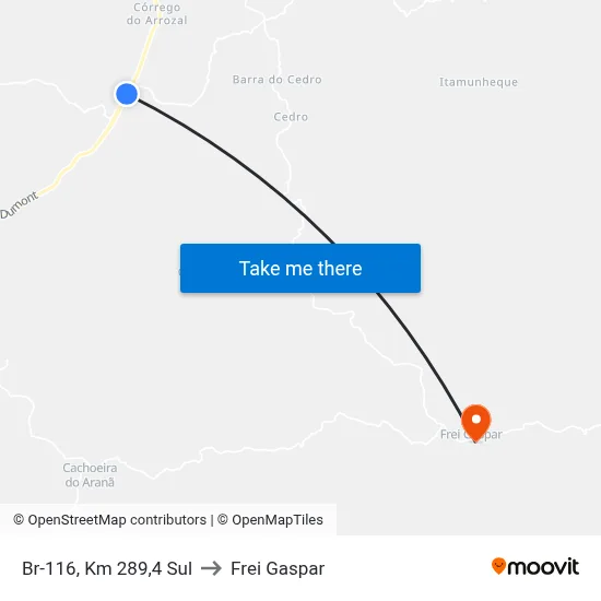 Br-116, Km 289,4 Sul to Frei Gaspar map