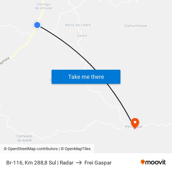 Br-116, Km 288,8 Sul | Radar to Frei Gaspar map