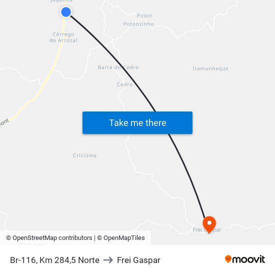 Br-116, Km 284,5 Norte to Frei Gaspar map