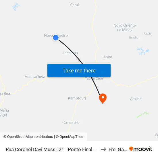 Rua Coronel Davi Mussi, 21 | Ponto Final De Novo Cruzeiro to Frei Gaspar map