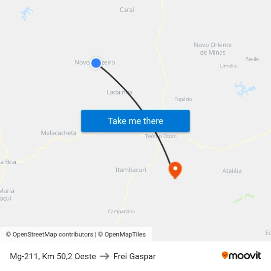 Mg-211, Km 50,2 Oeste to Frei Gaspar map