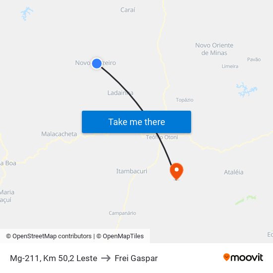Mg-211, Km 50,2 Leste to Frei Gaspar map