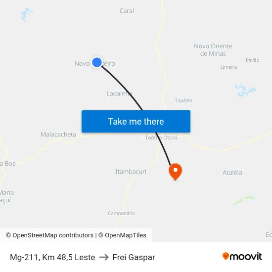Mg-211, Km 48,5 Leste to Frei Gaspar map