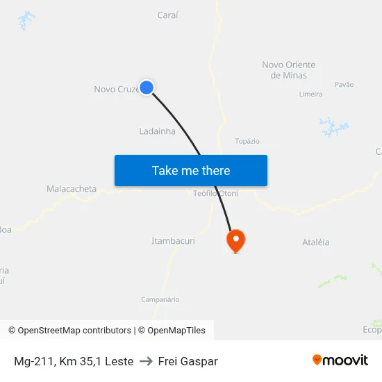 Mg-211, Km 35,1 Leste to Frei Gaspar map
