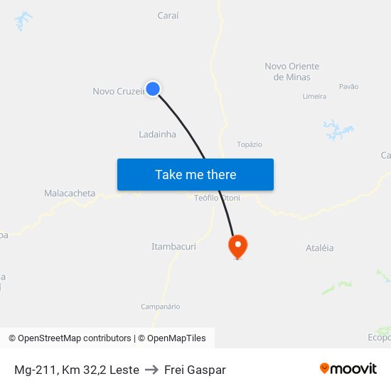 Mg-211, Km 32,2 Leste to Frei Gaspar map