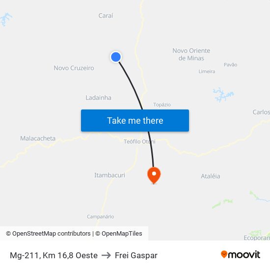 Mg-211, Km 16,8 Oeste to Frei Gaspar map