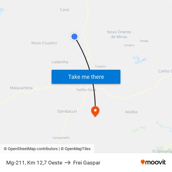 Mg-211, Km 12,7 Oeste to Frei Gaspar map