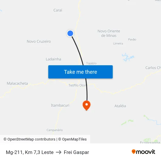 Mg-211, Km 7,3 Leste to Frei Gaspar map