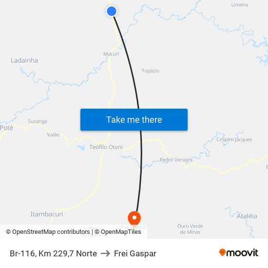 Br-116, Km 229,7 Norte to Frei Gaspar map
