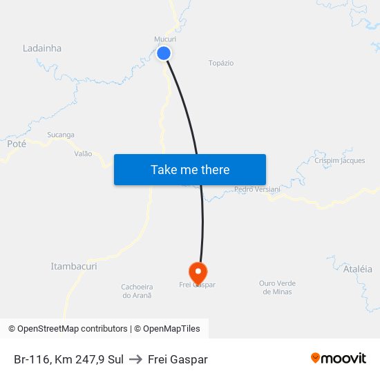 Br-116, Km 247,9 Sul to Frei Gaspar map