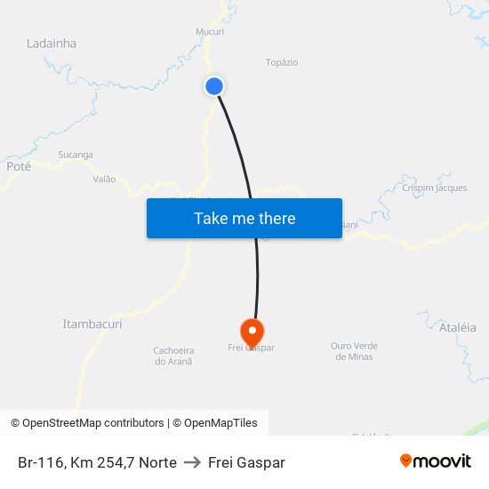 Br-116, Km 254,7 Norte to Frei Gaspar map