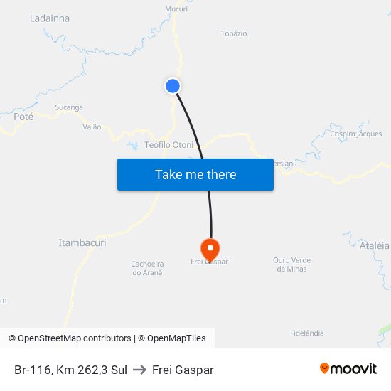 Br-116, Km 262,3 Sul to Frei Gaspar map