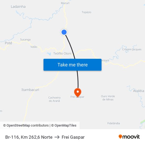 Br-116, Km 262,6 Norte to Frei Gaspar map