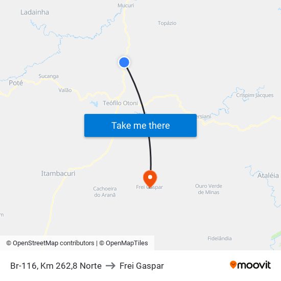 Br-116, Km 262,8 Norte to Frei Gaspar map